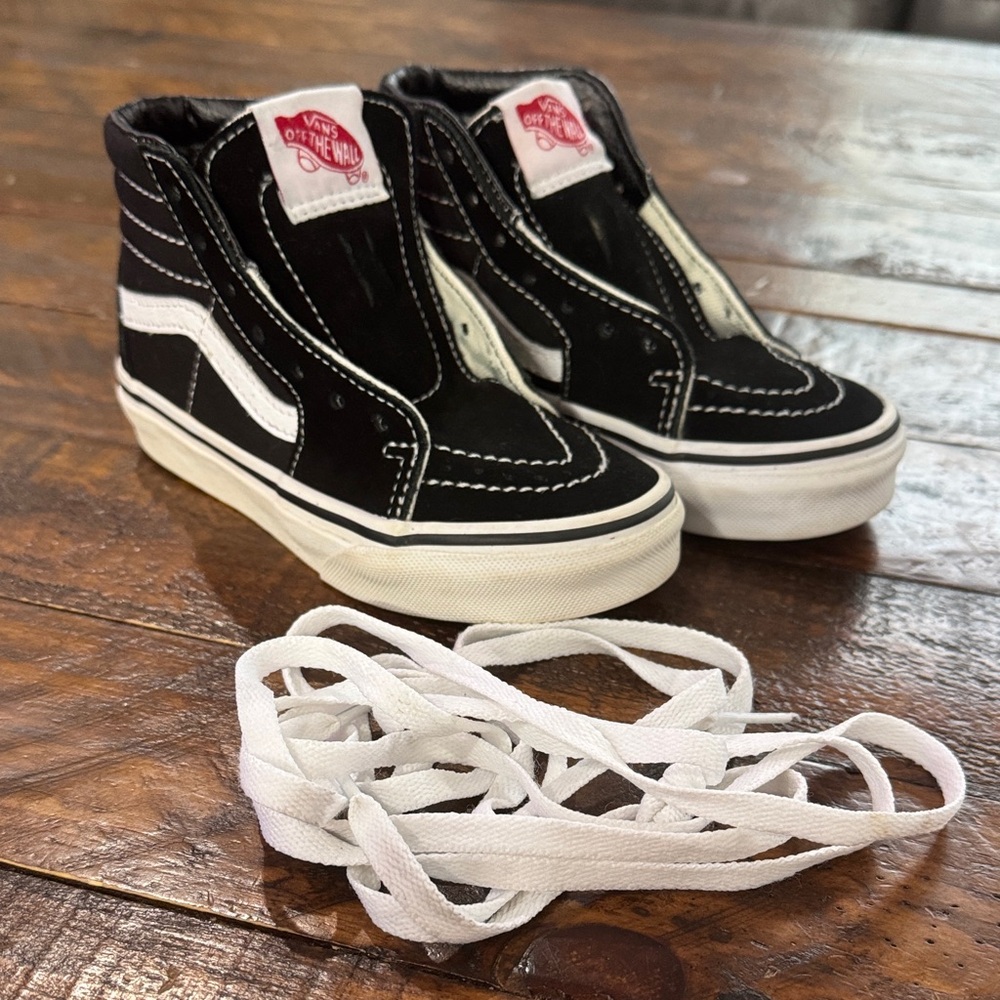 Vans Black and White High-Tops with Extra Laces